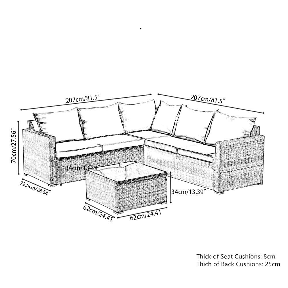 Panana 5 Seater Rattan Garden Furniture Set – Corner Sofa, Coffee Table, Cushions & Free Cover, Mixed Grey Rattan/Grey Cushions - Image 6