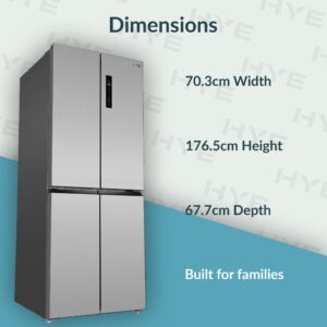 HYE 4 Door American Fridge Freezer - 394L, Frost Free, Freestanding, Inox