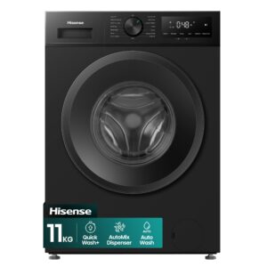 Hisense WF1I1142BBL 11KG Washing Machine – Inverter, Steam Hygiene, Quick Wash, Auto Wash, 15 Programmes, 1400RPM, A Rated, Black