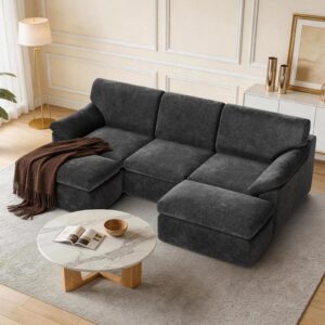 Hamlody Boneless Cloud Sectional Sofa, 240cm Modular Chenille Couch, Grey