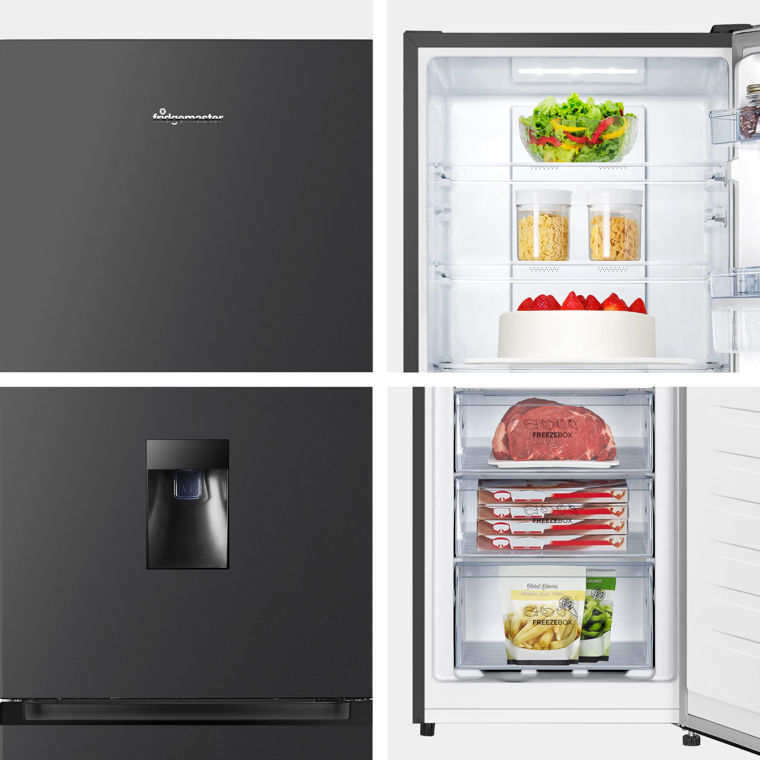 Fridgemaster MC55251DEB 256L 50/50 Fridge Freezer – Frost Free, Water Dispenser, LED, 4 Star, E Rated, Black - Image 4