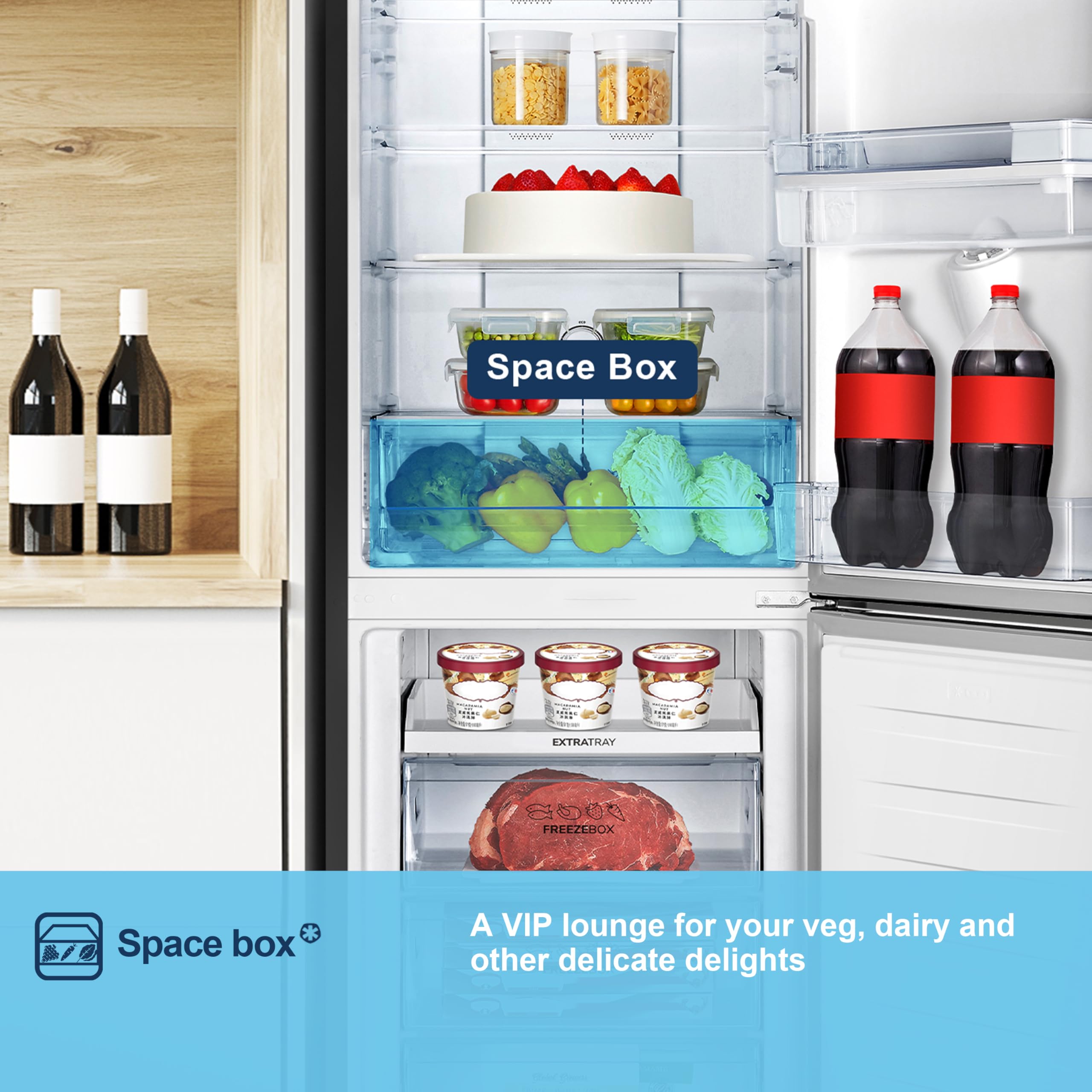 Fridgemaster MC55251DEB 256L 50/50 Fridge Freezer – Frost Free, Water Dispenser, LED, 4 Star, E Rated, Black - Image 8